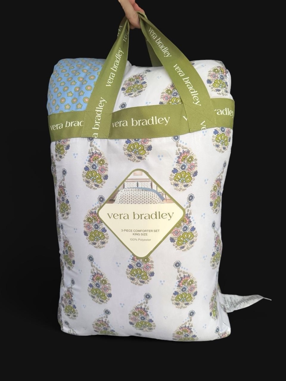 Vera Bradley White Comforter Set with Blue and Green Paisley Floral